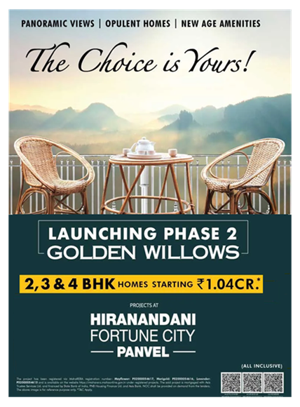 Promotional banner for L&T Realty's Mahim project, highlighting the luxurious lifestyle of Mahim like never before, with a visual of a person enjoying the serene pool at L&T Island Cove.